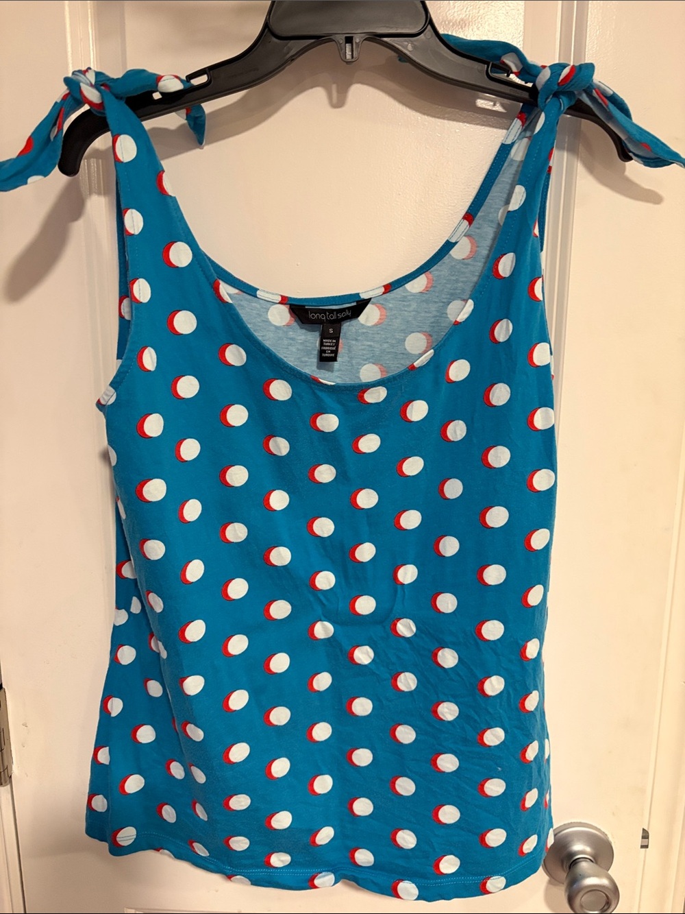 long tall sally Teal Blue Polka Dot Tie-Shoulder Tank